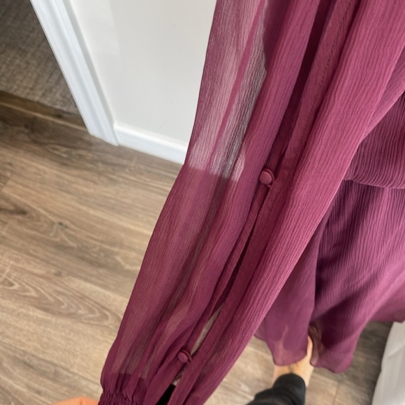 Parker Shelli Shirred Silk Dress in Wine Burgundy High Neck Size Medium - Picture 10 of 12